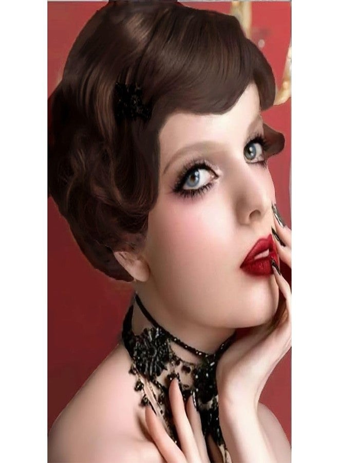 Dai Cloud Brown 1920s Wig for Women Short Brown Finger Wave Curly Synthetic Flapper Hair Wig Halloween Cosplay Costume Vintage Party Use - Image 1